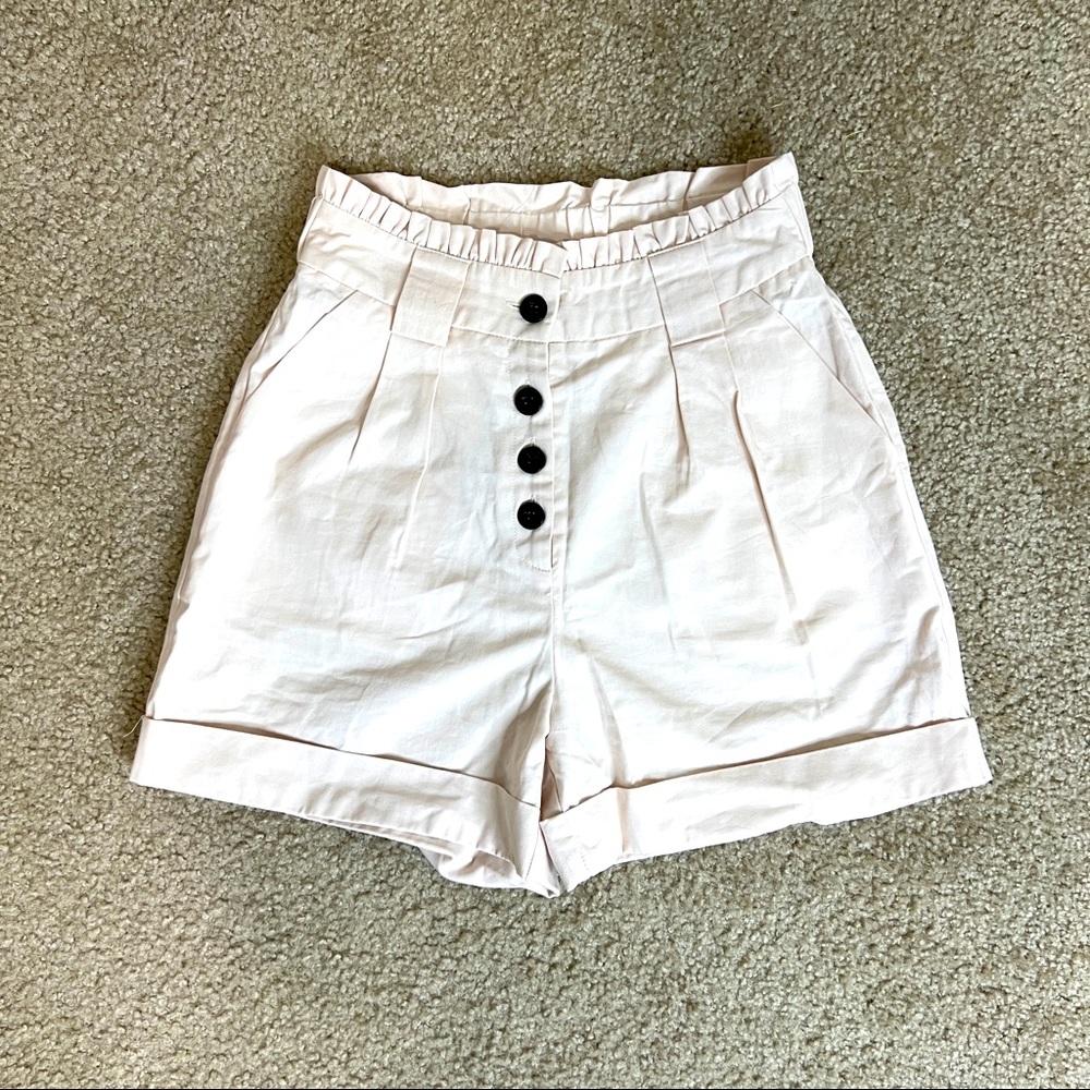 Cream high Waisted Button Shorts for Women